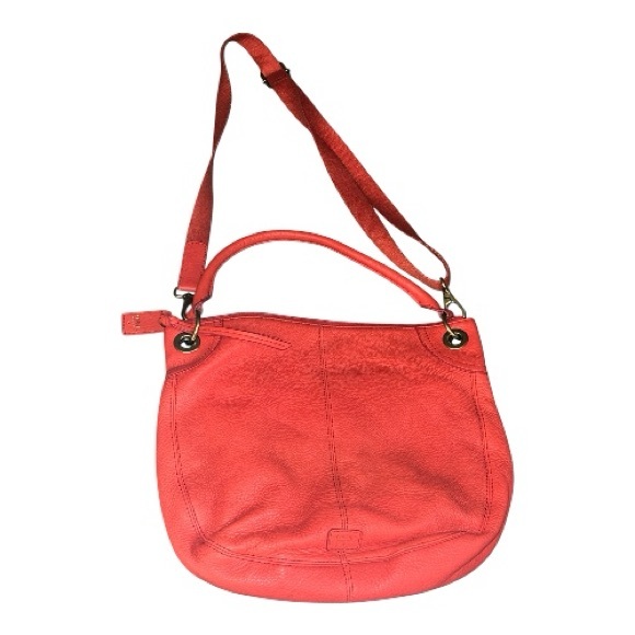 Fossil Orange Red Leather Zipper Front Pocket Crossbody Shoulder Bag Purse - Picture 5 of 7